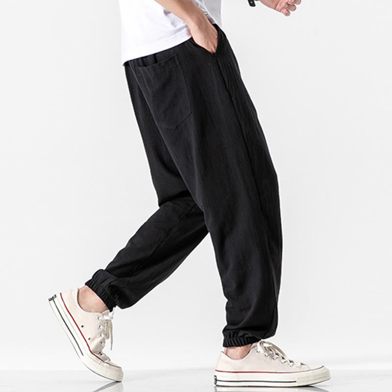 Buddha Stones無地 ドローストリング コットン メンズ パンツ ポケット付き - image 9