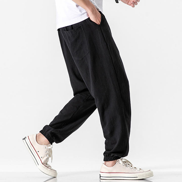 Buddha Stones無地 ドローストリング コットン メンズ パンツ ポケット付き - image 9