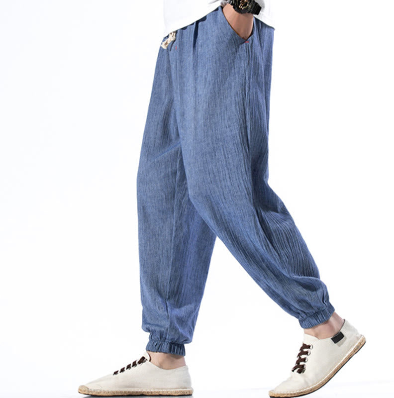 Buddha Stonesカジュアル 無地 ドローストリング リネン メンズ パンツ ポケット付き - image 16