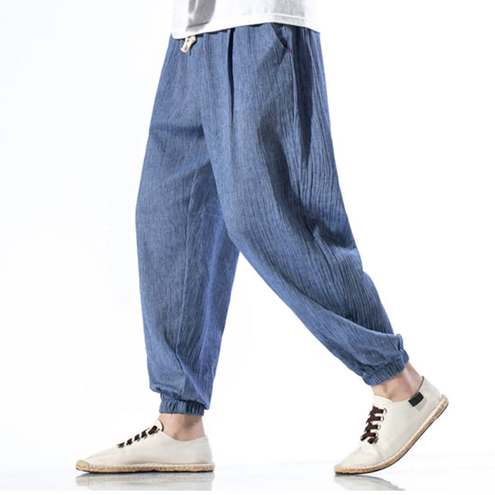 Buddha Stonesカジュアル 無地 ドローストリング リネン メンズ パンツ ポケット付き - ロイヤルブルー - US/UK/AU46、 EU56 (5XL) - image 16