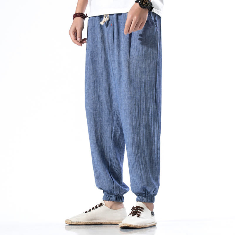 Buddha Stonesカジュアル 無地 ドローストリング リネン メンズ パンツ ポケット付き - image 17