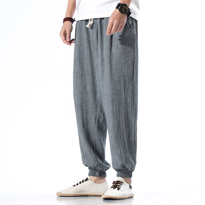 Buddha Stonesカジュアル 無地 ドローストリング リネン メンズ パンツ ポケット付き - ライトスレートグレー - US/UK/AU46、 EU56 (5XL) - image 23