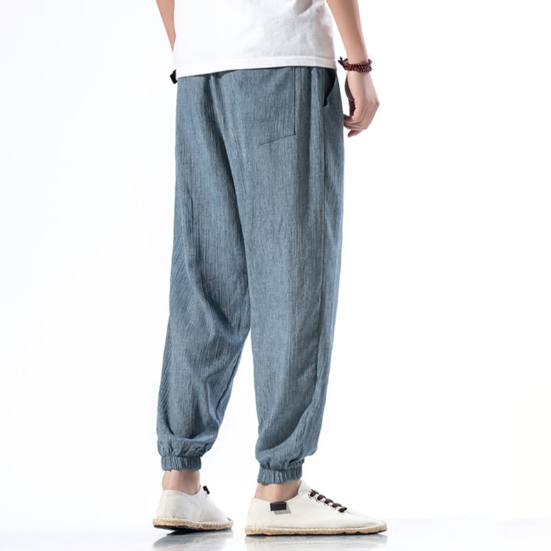Buddha Stonesカジュアル 無地 ドローストリング リネン メンズ パンツ ポケット付き - image 5
