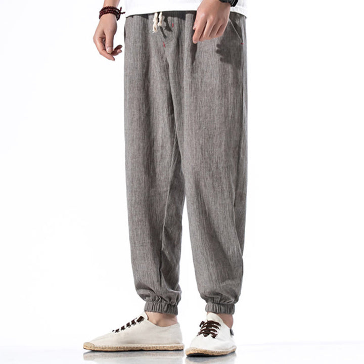 Buddha Stonesカジュアル 無地 ドローストリング リネン メンズ パンツ ポケット付き - グレー - US/UK/AU46、 EU56 (5XL) - image 29