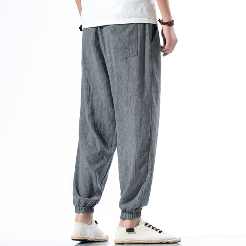 Buddha Stonesカジュアル 無地 ドローストリング リネン メンズ パンツ ポケット付き - image 28