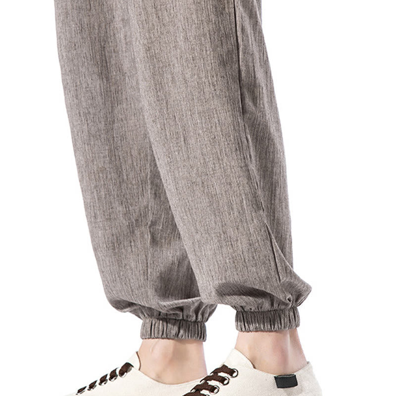 Buddha Stonesカジュアル 無地 ドローストリング リネン メンズ パンツ ポケット付き - image 37