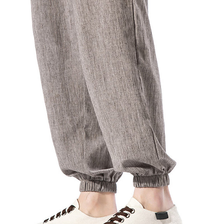 Buddha Stonesカジュアル 無地 ドローストリング リネン メンズ パンツ ポケット付き - image 37