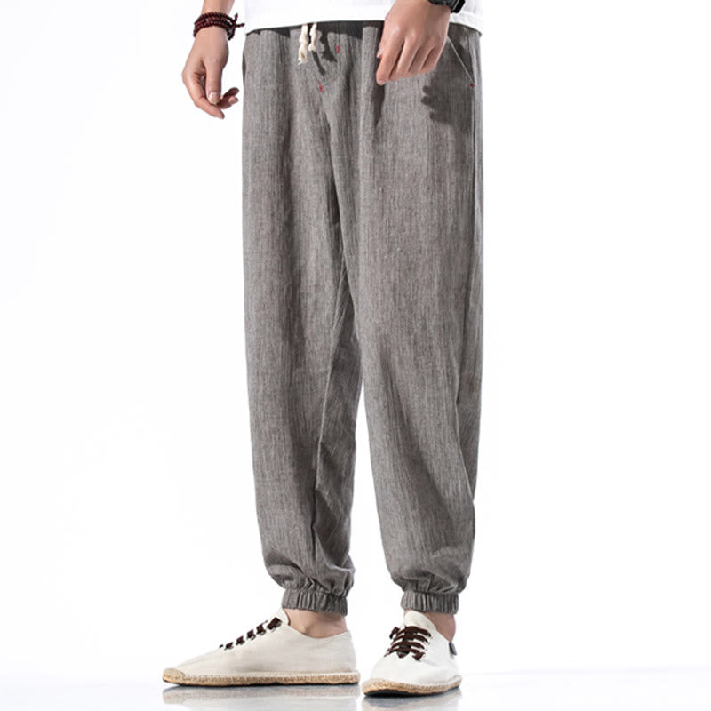 Buddha Stonesカジュアル 無地 ドローストリング リネン メンズ パンツ ポケット付き - グレー - US/UK/AU46、 EU56 (5XL) - image 28