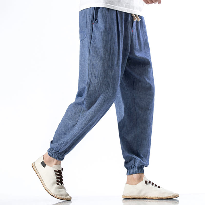 Buddha Stonesカジュアル 無地 ドローストリング リネン メンズ パンツ ポケット付き - image 21