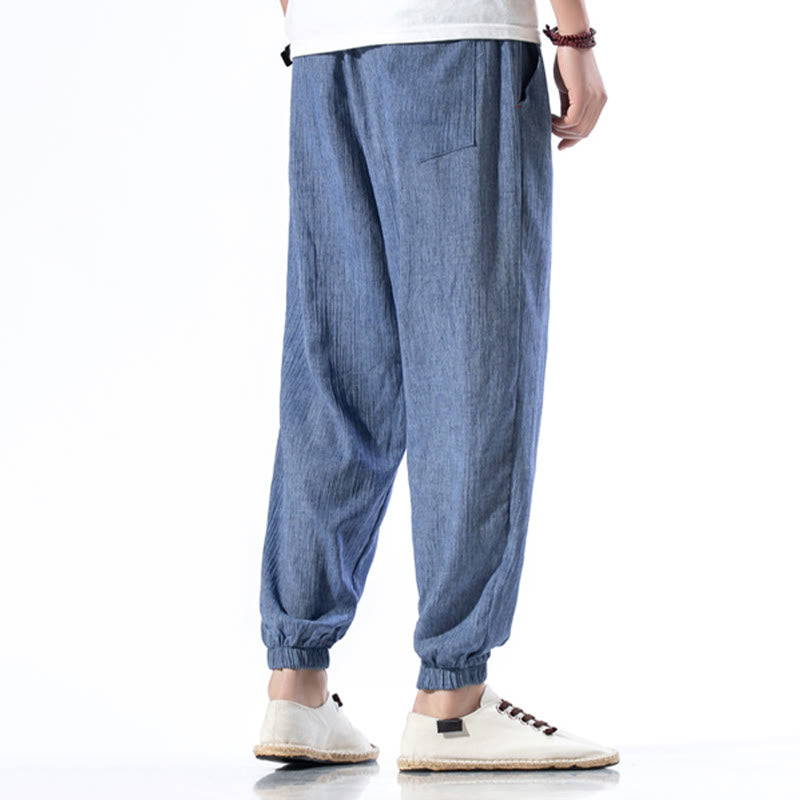 Buddha Stonesカジュアル 無地 ドローストリング リネン メンズ パンツ ポケット付き - image 21