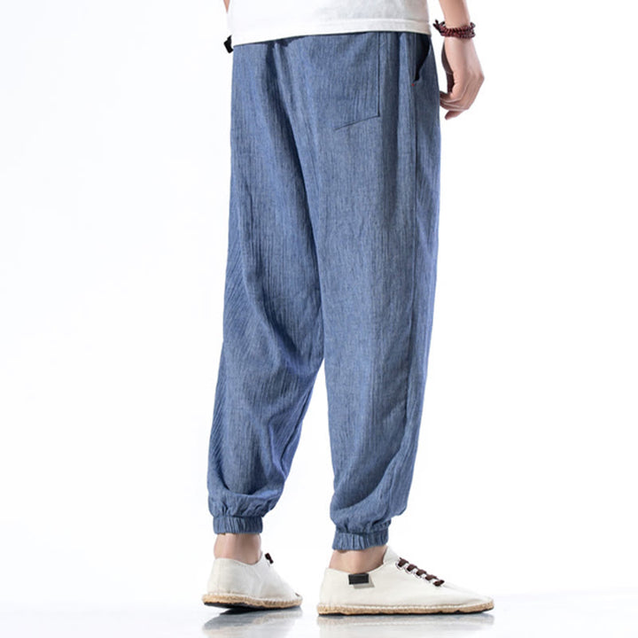 Buddha Stonesカジュアル 無地 ドローストリング リネン メンズ パンツ ポケット付き - image 22