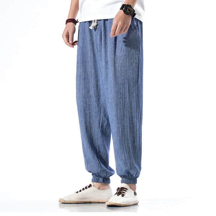 Buddha Stonesカジュアル 無地 ドローストリング リネン メンズ パンツ ポケット付き - image 19