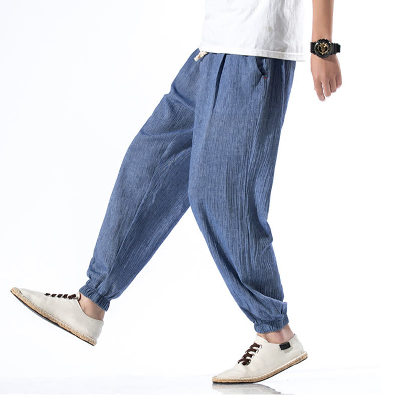 Buddha Stonesカジュアル 無地 ドローストリング リネン メンズ パンツ ポケット付き - image 19