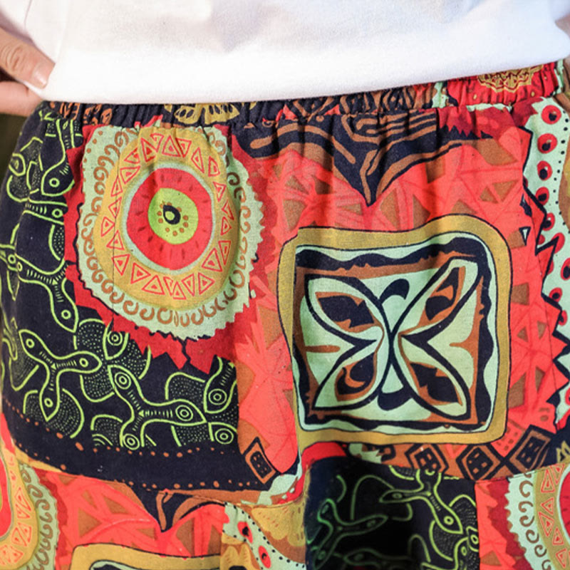 Buddha Stonesレッドゴールド カジュアルリーフプリント コットン メンズ ハーレムパンツ ポケット付き - image 7