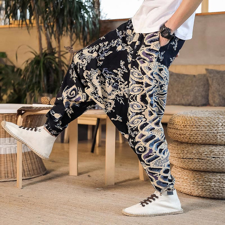 Buddha Stones中国龍柄 コットン メンズ ハーレムパンツ ポケット付き - image 6