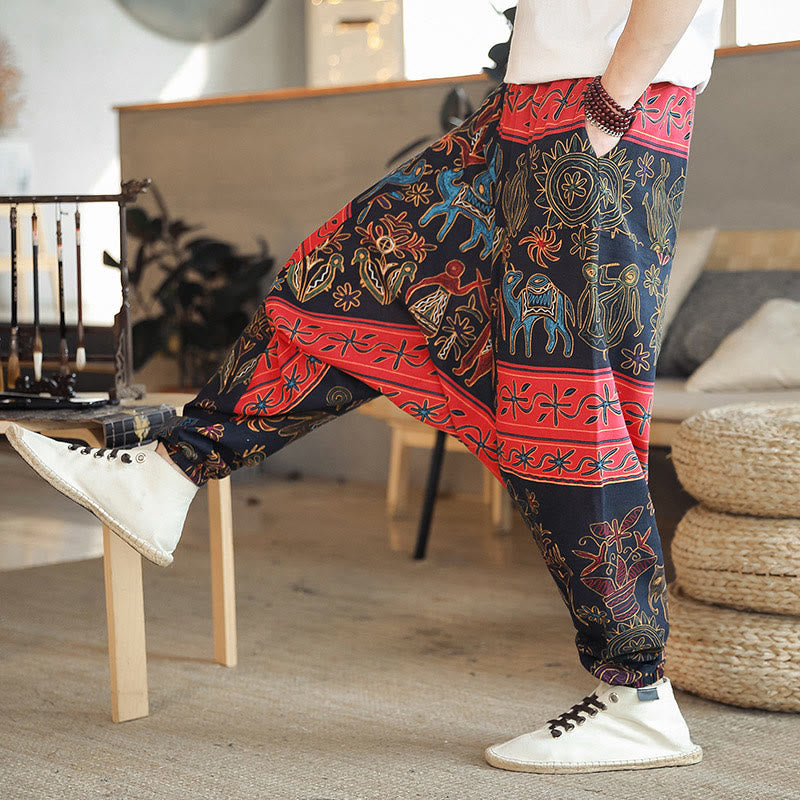 Buddha Stonesカラフル ラクダ柄 コットン メンズ ハーレムパンツ ポケット付き - 黒 - US/UK/AU42、 EU52 (3XL) - image 0