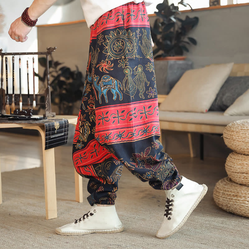 Buddha Stonesカラフル ラクダ柄 コットン メンズ ハーレムパンツ ポケット付き - image 2