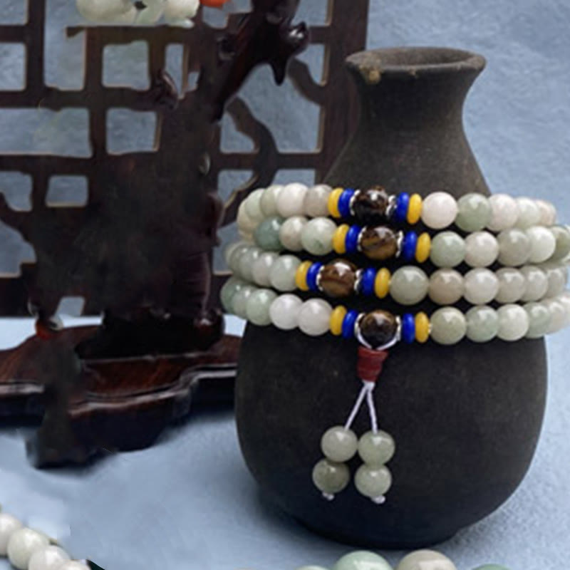 Buddha Stones 108Malaビーズ 天然 Shetai 翡翠 幸運 繁栄 ブレスレット