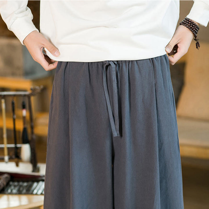 Buddha Stones無地コットンリネン ドローストリング メンズ ハーレムパンツ ポケット付き - image 37