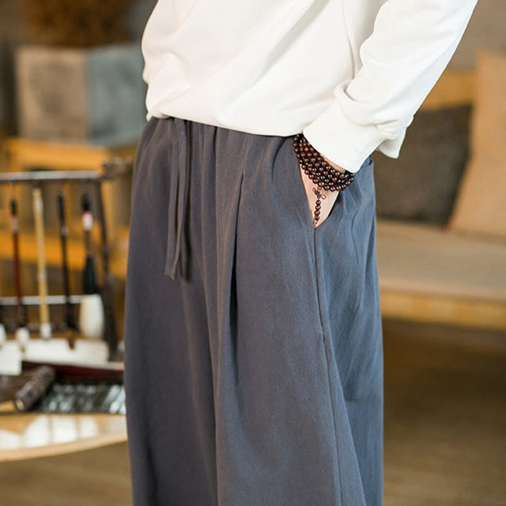 Buddha Stones無地コットンリネン ドローストリング メンズ ハーレムパンツ ポケット付き - image 38