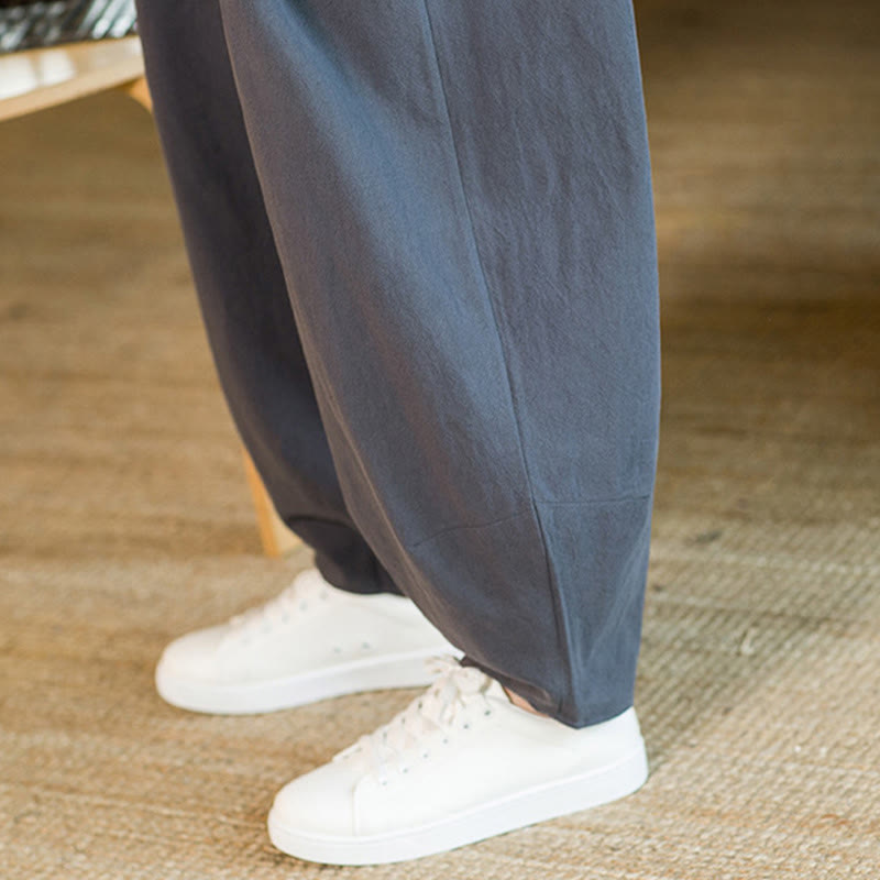 Buddha Stones無地コットンリネン ドローストリング メンズ ハーレムパンツ ポケット付き - image 40