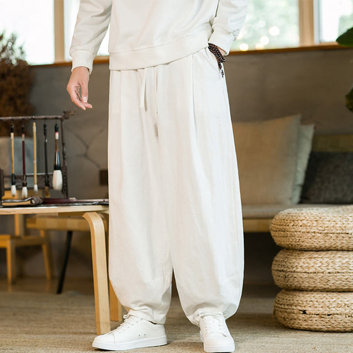 Buddha Stones無地コットンリネン ドローストリング メンズ ハーレムパンツ ポケット付き - image 22