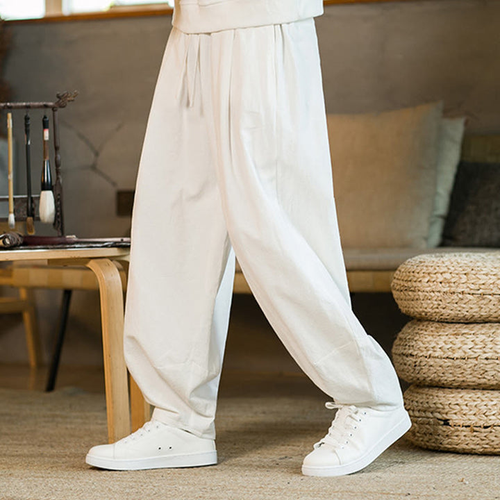 Buddha Stones無地コットンリネン ドローストリング メンズ ハーレムパンツ ポケット付き - image 21