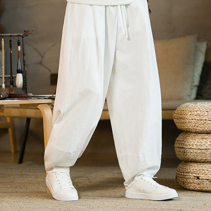 Buddha Stones無地コットンリネン ドローストリング メンズ ハーレムパンツ ポケット付き - image 19
