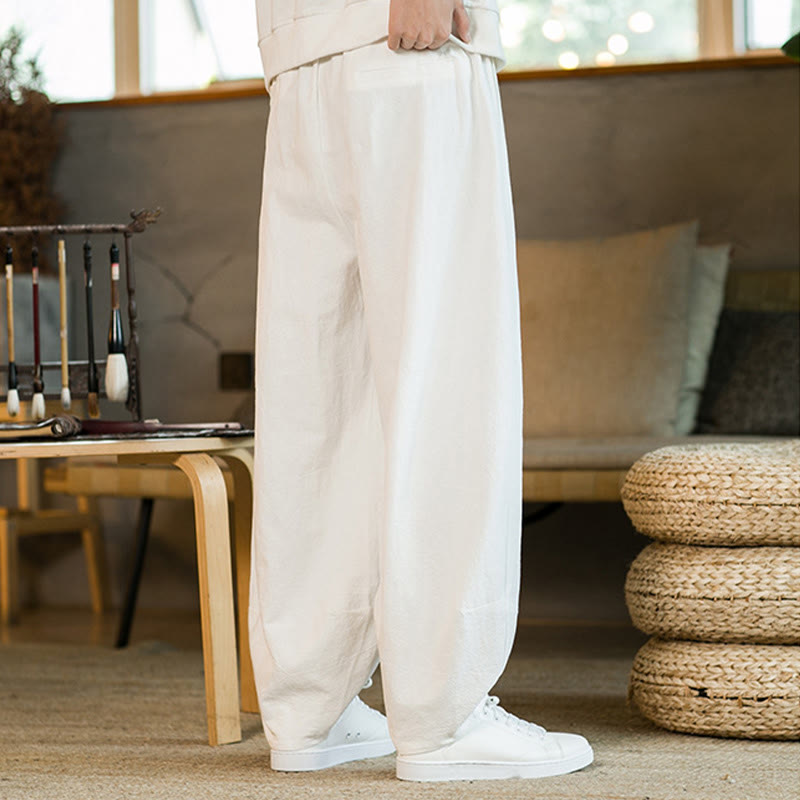 Buddha Stones無地コットンリネン ドローストリング メンズ ハーレムパンツ ポケット付き - image 23