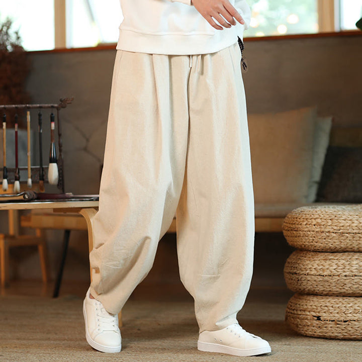 Buddha Stones無地コットンリネン ドローストリング メンズ ハーレムパンツ ポケット付き - image 28