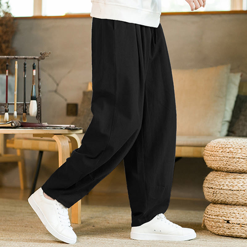 Buddha Stones無地コットンリネン ドローストリング メンズ ハーレムパンツ ポケット付き - image 13