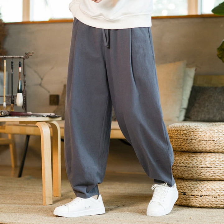 Buddha Stones無地コットンリネン ドローストリング メンズ ハーレムパンツ ポケット付き - image 35