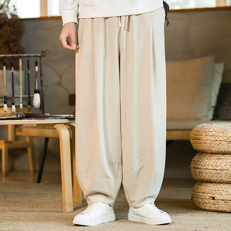 Buddha Stones無地コットンリネン ドローストリング メンズ ハーレムパンツ ポケット付き - image 25