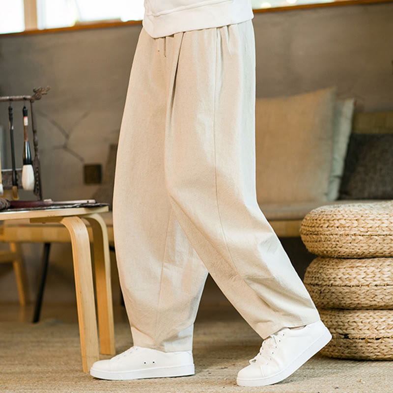 Buddha Stones無地コットンリネン ドローストリング メンズ ハーレムパンツ ポケット付き - image 30