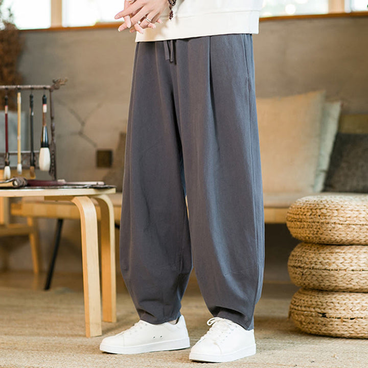 Buddha Stones無地コットンリネン ドローストリング メンズ ハーレムパンツ ポケット付き - image 34