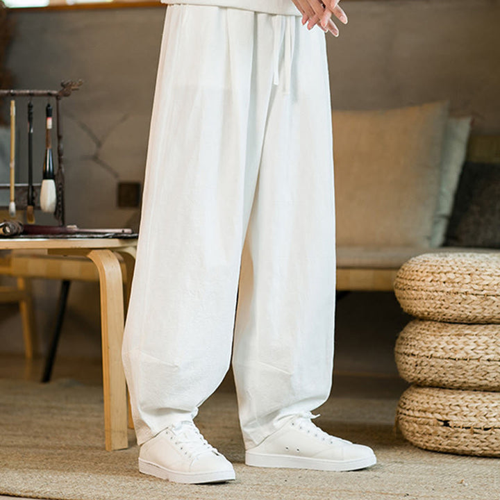 Buddha Stones無地コットンリネン ドローストリング メンズ ハーレムパンツ ポケット付き - image 18