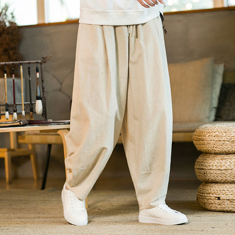 Buddha Stones無地コットンリネン ドローストリング メンズ ハーレムパンツ ポケット付き - image 27