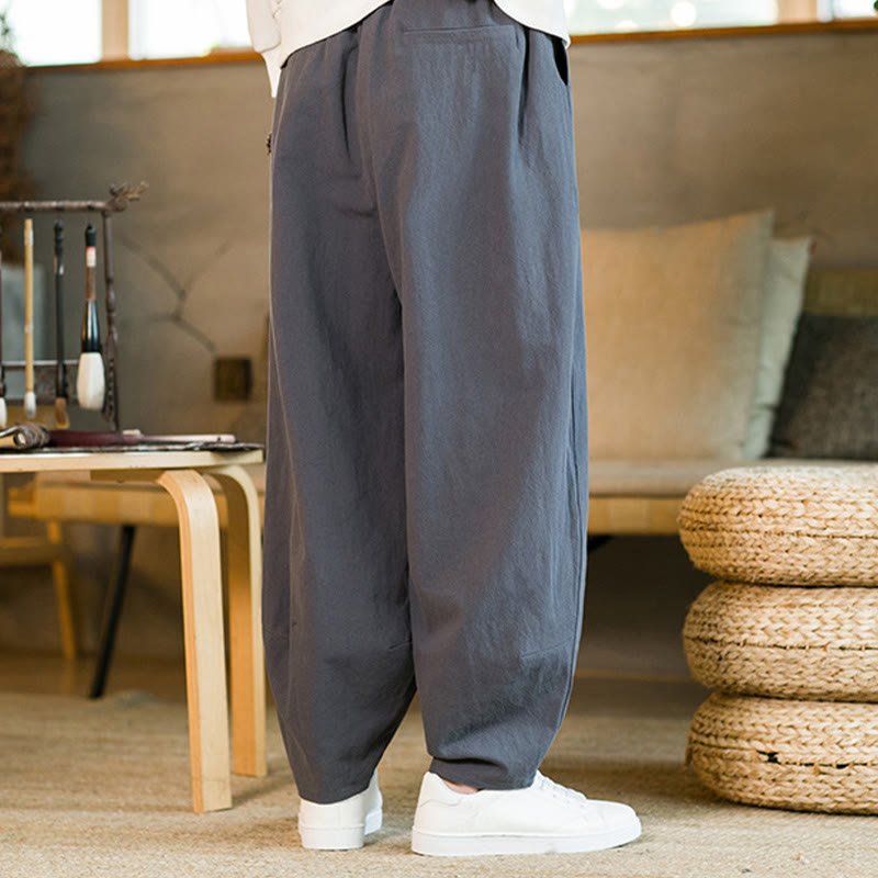 Buddha Stones無地コットンリネン ドローストリング メンズ ハーレムパンツ ポケット付き - image 36