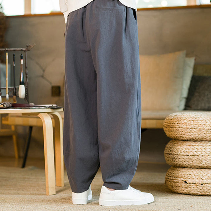 Buddha Stones無地コットンリネン ドローストリング メンズ ハーレムパンツ ポケット付き - image 36