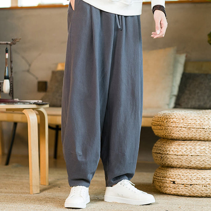 Buddha Stones無地コットンリネン ドローストリング メンズ ハーレムパンツ ポケット付き - スレートグレー - US/UK/AU46、 EU56 (5XL) - image 31