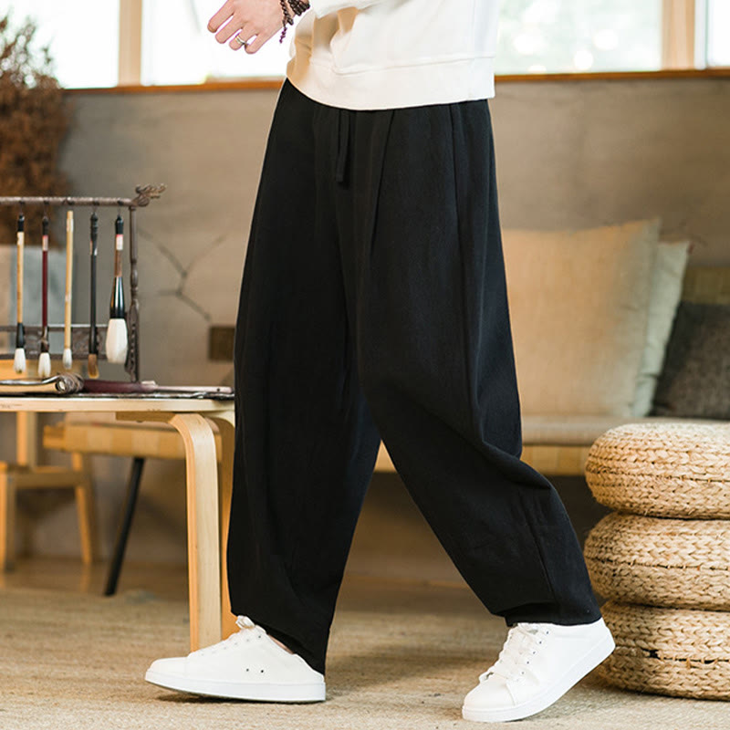 Buddha Stones無地コットンリネン ドローストリング メンズ ハーレムパンツ ポケット付き - image 15