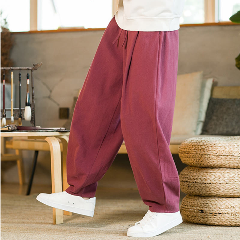 Buddha Stones無地コットンリネン ドローストリング メンズ ハーレムパンツ ポケット付き - image 8