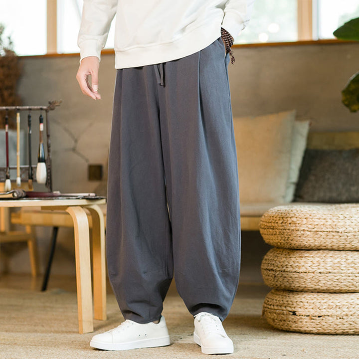 Buddha Stones無地コットンリネン ドローストリング メンズ ハーレムパンツ ポケット付き - image 33