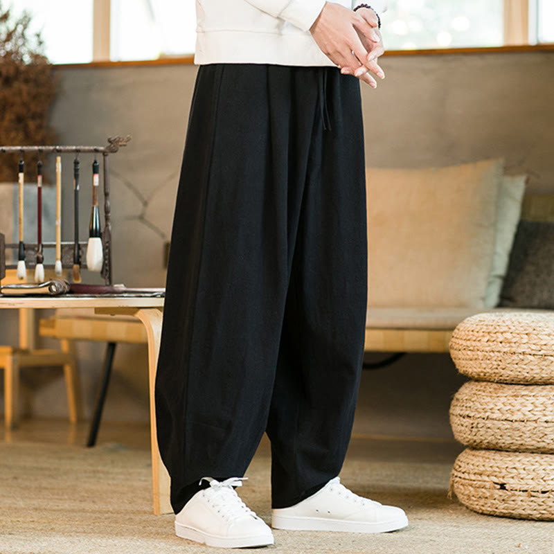Buddha Stones無地コットンリネン ドローストリング メンズ ハーレムパンツ ポケット付き - image 12