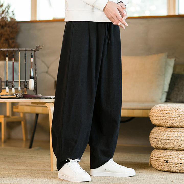 Buddha Stones無地コットンリネン ドローストリング メンズ ハーレムパンツ ポケット付き - image 12