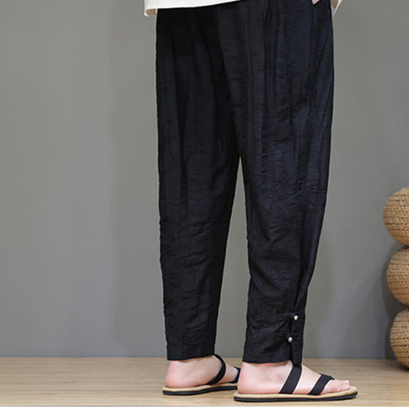 Buddha Stones竹 アンクル フロッグボタン ドローストリング メンズ パンツ ポケット付き