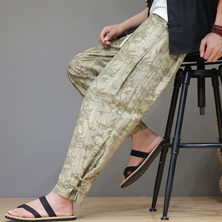 Buddha Stones竹 アンクル フロッグボタン ドローストリング メンズ パンツ ポケット付き - image 4