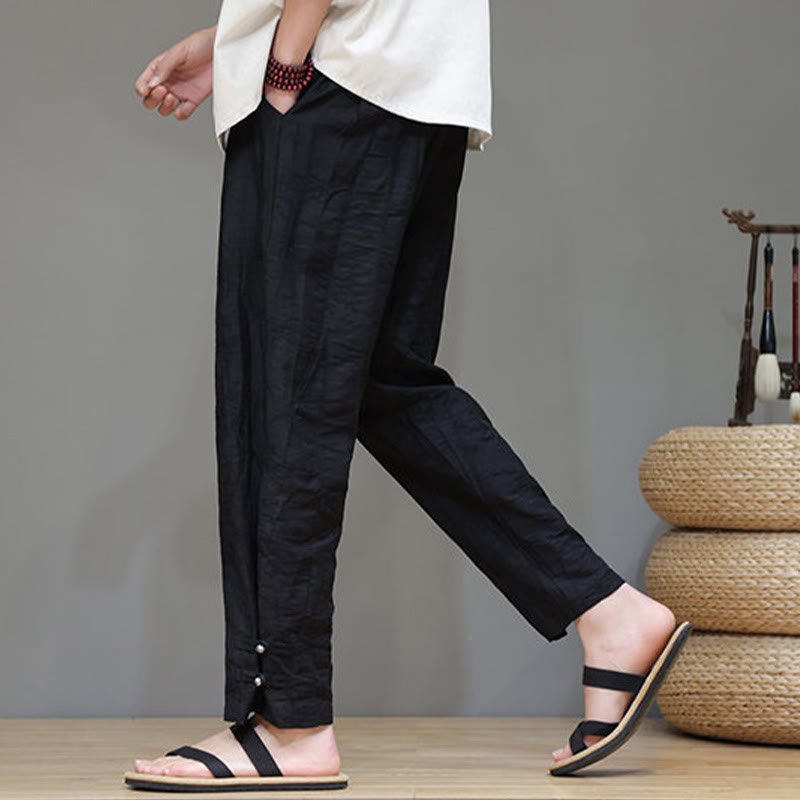 Buddha Stones竹 アンクル フロッグボタン ドローストリング メンズ パンツ ポケット付き - image 12