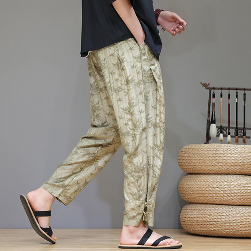 Buddha Stones竹 アンクル フロッグボタン ドローストリング メンズ パンツ ポケット付き - image 6