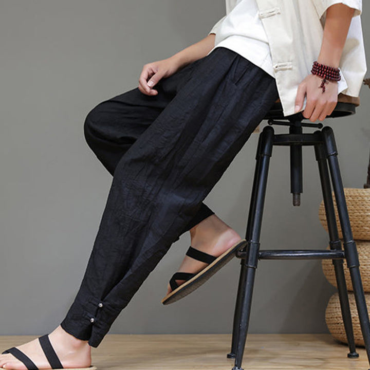 Buddha Stones竹 アンクル フロッグボタン ドローストリング メンズ パンツ ポケット付き - image 13